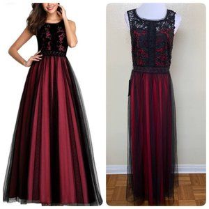 Ever Pretty 7788 Floral Lace Tulle Skirt Formal Gown Size 10 Black Red